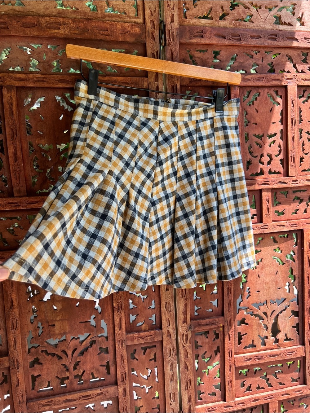 Free People Yellow Black White Plaid Circle Skirt